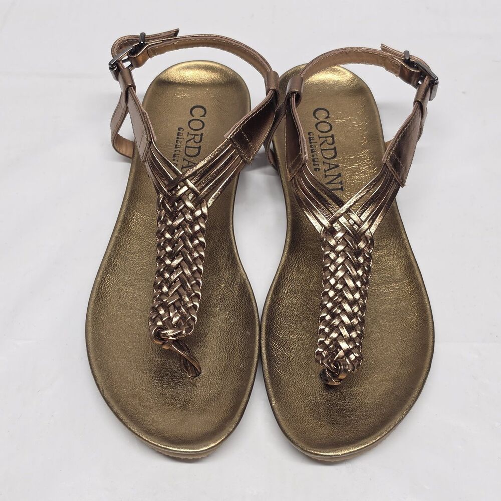 Cordani Sarita Bronze Metallic Braided Thong Sandal Size 38 EU 7.5 - 8 US Boho